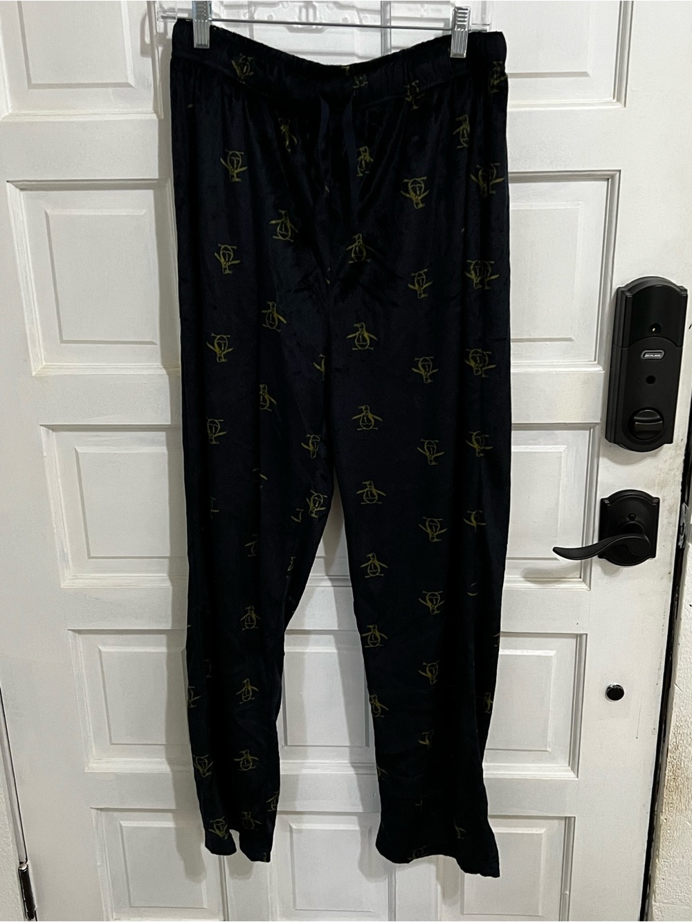 Women's Black Pajama Pants with Subtle Gold Emblem Print